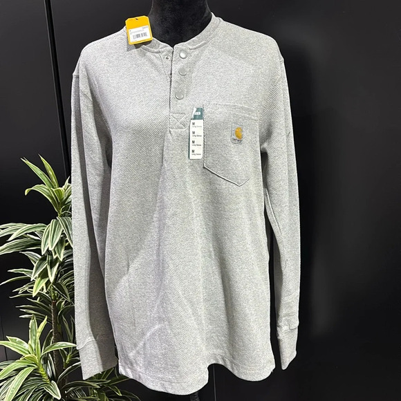 Carhartt Relaxed Fit Henley, Heavyweight thermal,chest pocket,snaps, long sleeve - Picture 1 of 9